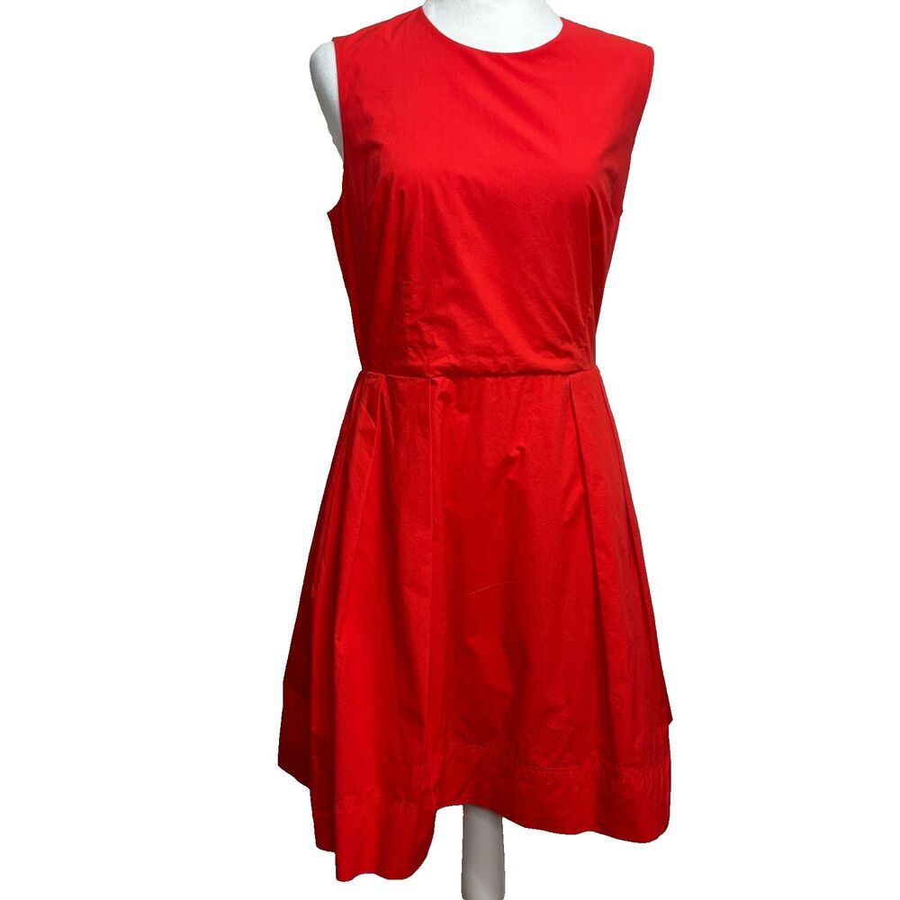Gap Fit & Flare Dress Red Cotton Pleated Pockets Rockabilly Retro Work Party 6